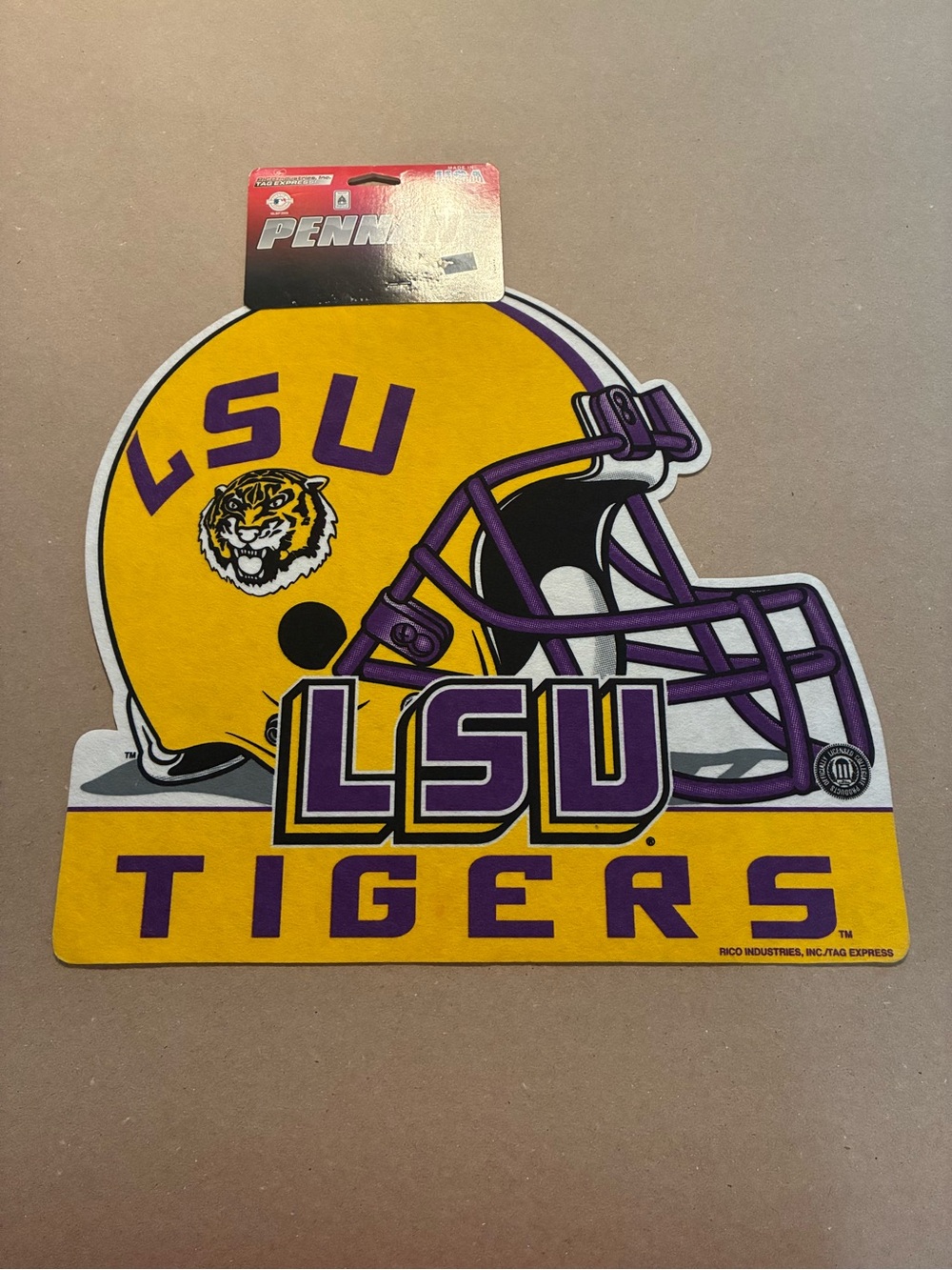 LSU Tigers Helmet Pennant Yellow & Purple Fan Decor 14” X 14”